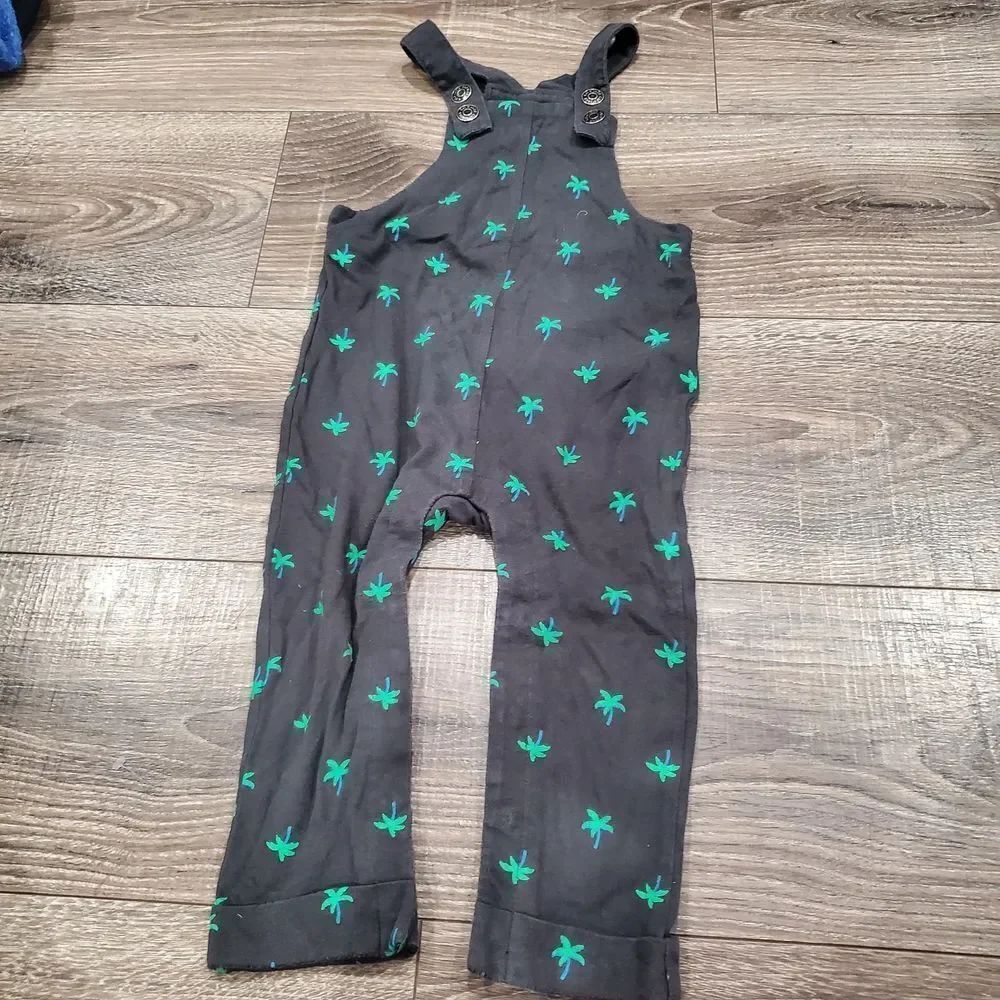 Baby Cat & Jack Overalls Size 18M Black Overalls with Green Palm Print